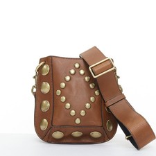 ISABEL MARANT Nasko brown leather gold round studs crossbody hobo bag