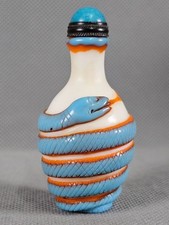 Chinese Snake Carved Peking Overlay Glass Snuff Bottle