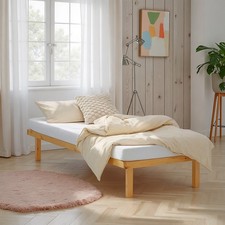 Lit en bois massif 90x200 cm sommier cadre robuste design scandinave Homestyle4u