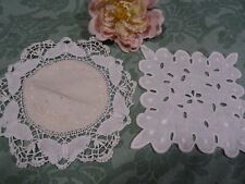 lot 2 very old white placemats hand embroidered scallops = bruges lace 