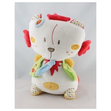 Doudou lion chat blanc rouge
