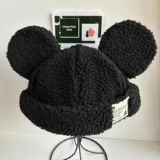 Tokyo Disney Resort Ears Mickey limited Fluffy Boa Cap Hat Black USED 58cm Japan