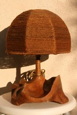 lampe à poser design années 50/60 bois d'olivier et corde en chanvre **