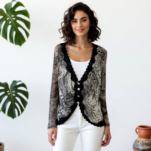 Gilet imprimé animal dentelle - imprimé,