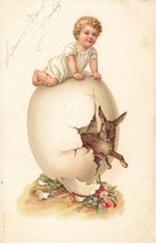 MIKIFP17-059 - CHILD ON A GIANT EGG AND A RABBIT HARE