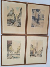 4 Belin Signed Art Etching Prints Roger Hebbelinck Framed Numbered Rare Prop