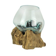 Scratch & Dent Molten Glass On Teak Driftwood Decorative Bowl Vase Terrarium