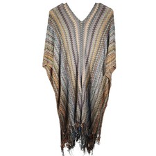 Missoni Italy Knit Fringe Cover Up Poncho Metallic Multicolor Bohemian Resort