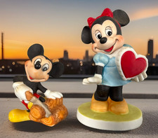 Walt Disney Productions Minnie Mouse w/ Heart & Mickey Sawing Wood Figurines