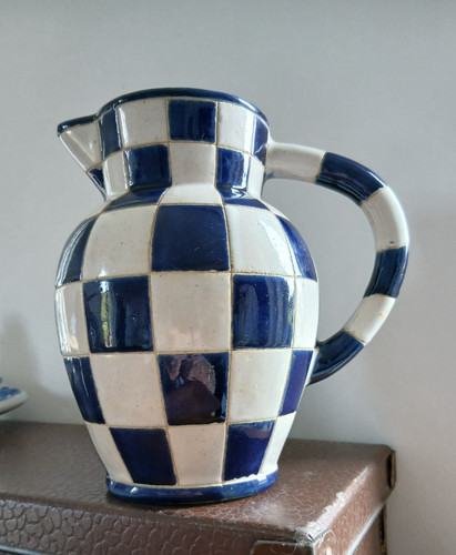 Ancienne cruche damiers bleu - cruche,