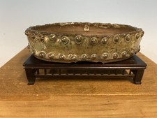 Metallic Glaze Drum Style Lg. Shohin Size Bonsai Tree By  Tokoname Shuho 6 3/8”