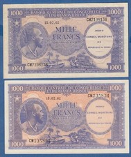 RARE PAIRE DE BILLETS DE 1000 FRANCS CONGO BELGE 1962: UN VRAI ET UN FAUX !!!