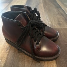 TUK Women's Vintage Creepers Wedge Boots Maroon Red Leather Lace Up Size 5