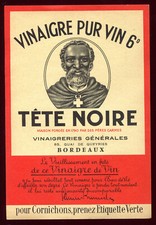 old label vinegar "Tête Noire" .Vinaigrerie de Bordeaux 