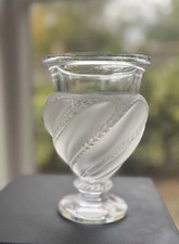 Lalique Swirl Pattern Footed Vase Frosted and Clear Crystal 6” H