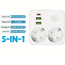Multiprise murale 2 prises avec 2 ports USB et 1 Type-C, puissance max 2500W