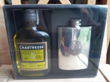 RARE 2018 Yellow Chartreuse Pewter Flask Box + Pocket Bottle 40% Voiron