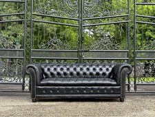 Vintage Black English tufted Leather chesterfield Sofa