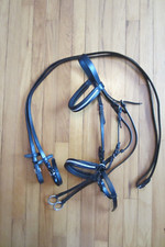 Black Leather Bitless Bridle Reins Horse Size Large Bling