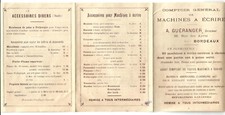 Bordeaux circa 1910. Typewriters tariff. Guéranger, rue des Ayres.