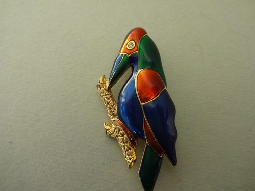 Broche oiseau pivert email - broche,