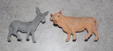 2 ANTIQUE SANTONS TERRACOTTA FLOCKED NURSERY SOOTH ANE BEEF