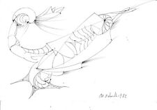 DESSIN ORIGINAL AU CRAYON - MARCEL DELMOTTE  - COMPOSITION ABSTRAITE 1982