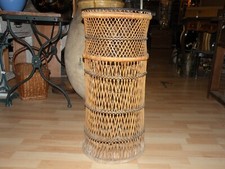 Colonne Porte plante 72 cm, cache pot en osier et rotin des années 1950, 60
