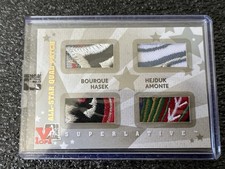 2007-08 ITG Superlative #AQP-24 Bourque/Hasek/Hejduk/Amonte Quad Patch Gold #1/1