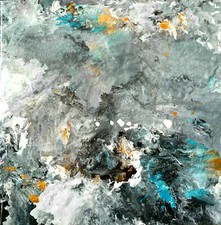 Abstract art, blackboard, white, gold and turquoise 30/40cm