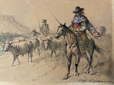 Beau Dessin Lavis Aquarelle Vache Taureau Chevaux Camargue 1900 A Identifier