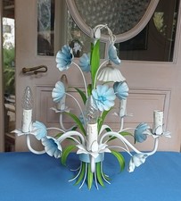 Suspension Lustre Luminaire Métal Laqué fleurs émaillées feuilles