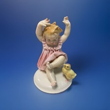 Karl Ens Porcelain Figurine Child With Baby Chick Art Deco From The 1920’s