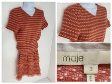 Maje Orange Roberts Tomette Jacquard Wool Blend Dress Size 3 Large Striped