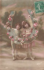 CP ENFANT FER A CHEVAL ROSES FLEURS - 94748