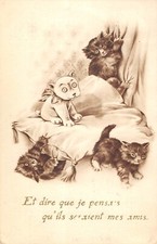 CPA FANTAISIE REPRESENTANT 4 CHATS ET UN CHIEN / CAT / ILLUSTRATEUR