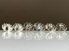 Lot of 6 Antique 9x12mm Buttons - Colorless Ribbed Glass Brass Attachment