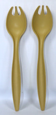 Tupperware Salad Serving Set Tongs 12" Spoons Forks Set of 2 Golden Harvest