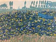 Beautiful 1970 Gouache Paper Painting Impressionist Landscape Pointillism Ancient