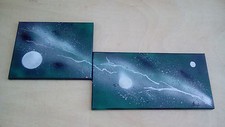 Tableau contemporain abstrait "Galaxie" Vert Gris - Triptyque - TOILE UNIQUE 