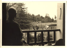 Men's house window children's car peugeot - antique amateur photo year. 1950