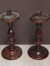 PAIRE DES BOUGEOIRS EN BOIS/DEBUT XXéme/H.29 cm/PIQUE-CIERGE/EGLISE/RELIGIEUX