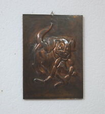Tableau cuivre peinture murale relief 22 x 31 cm sur bois chien fait main ann...