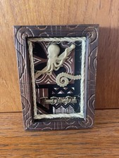 Three Dots And A Dash Swizzle Art Vintage Tapa Paper Tiki Hand Carved Frame 7x5”