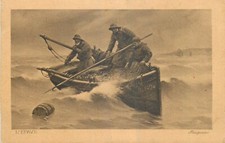 CP PAINTING L'EPAVE PAR PASQUIER - FISHERMEN AT SEA WANTING TO RECHER BARREL