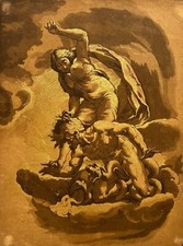 Jean Théophile PRESTEL La Vertu terrassant les Vices. c.1780. Gravure couleurs.