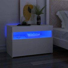  Tables de Chevet avec Lumières LED Armoires de Lit 2 pcs Blanc Brillant vidaXL