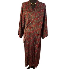La Soie Silk Robe Sleepwear Women Paisley Intimate Long Sleeve Kimono Vintage