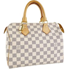 Louis Vuitton Damier Azur Speedy 25 Leather Fabric White Handbag 3655