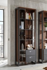 Armoire De Rangement Detroit Étagère Vitrine 70Cm Chêne Stirling Ardoise